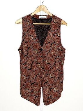 M.J.Carroll | 90s VINTAGE Paisley Brocade One-Button Vest Made in USA Sz Small